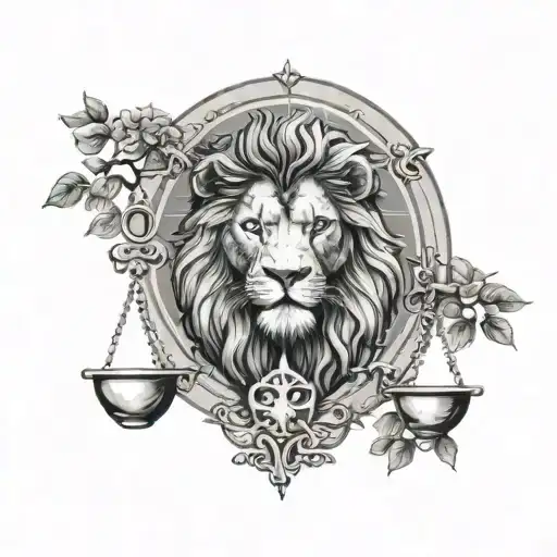 Lion Head And Justice Scales With Life Tree Emerging