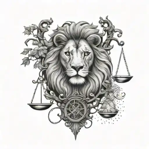Lion Head And Justice Scales With Life Tree Emerging