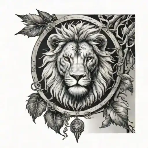 Lion Head And Justice Scales With Life Tree Emerging