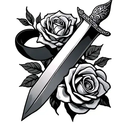 A Dagger Ribbon And A Rose Intertwined