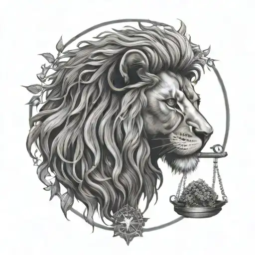 Lion Head And Justice Scales With Life Tree Emerging