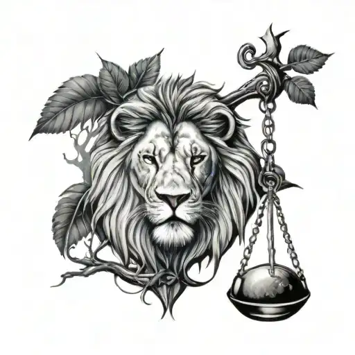 Lion Head And Justice Scales With Life Tree Emerging