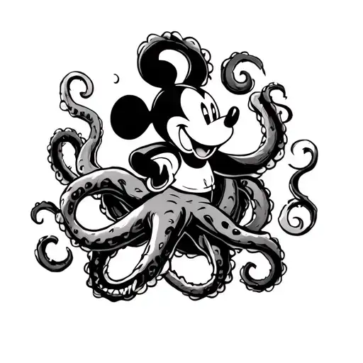 Classic Mickey Mouse Fighting Kraken