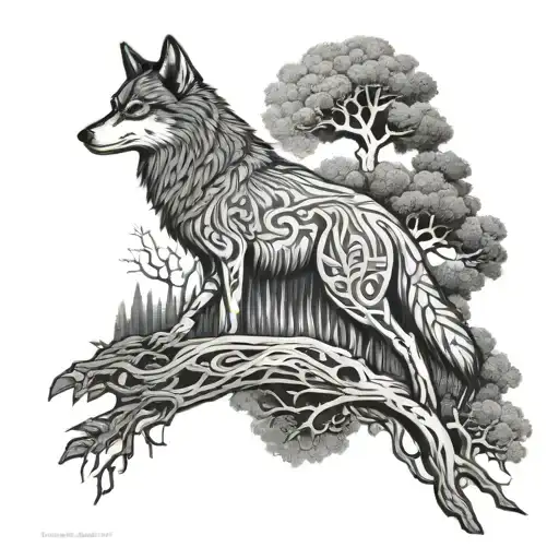 Tree Of Life Wolf Standing Side