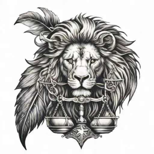 Lion Head And Justice Scales With Life Tree Emerging