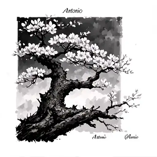 Brushstroke Cherry Blossom Tree With The Name Antonio Hidden In The Tree's Bark