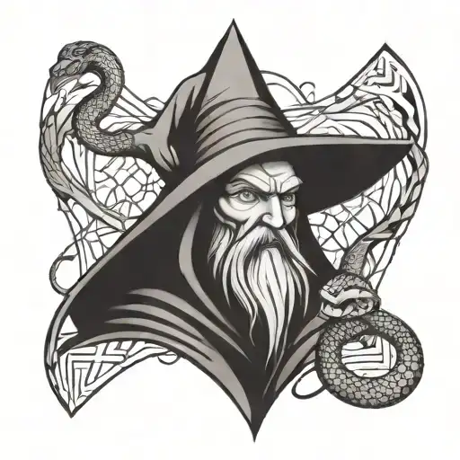 Geometric Tattoo Of Dark Wizard With Snake And Rubic