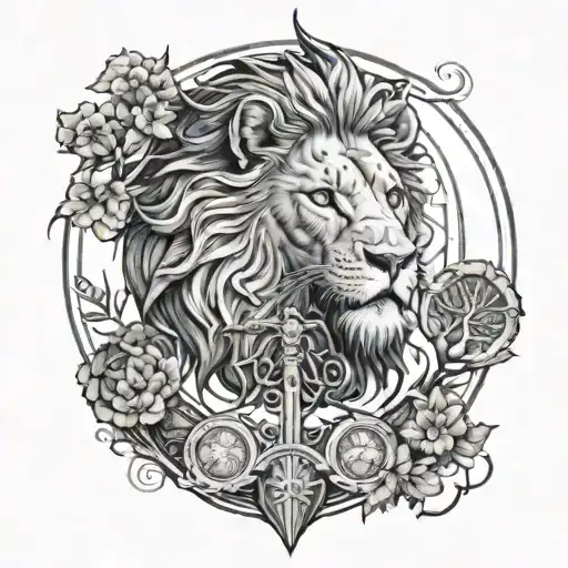 Lion Head And Justice Scales With Life Tree Emerging