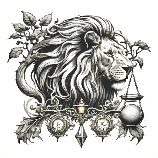Lion Head And Justice Scales With Life Tree Emerging