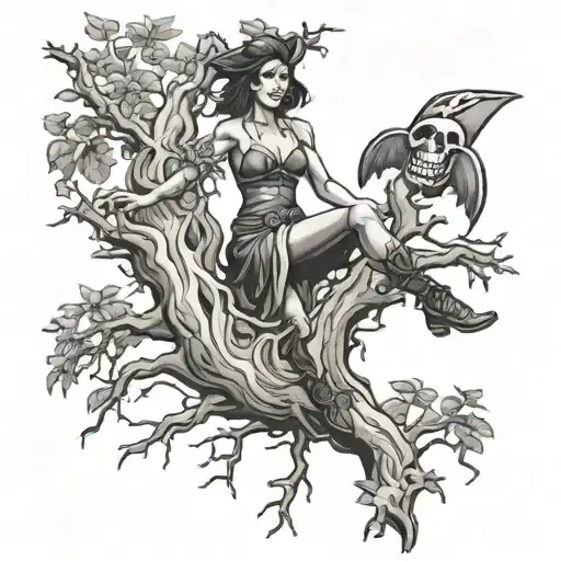 Gymnaste Fille Avec Un Pirate Dans Un Arbre