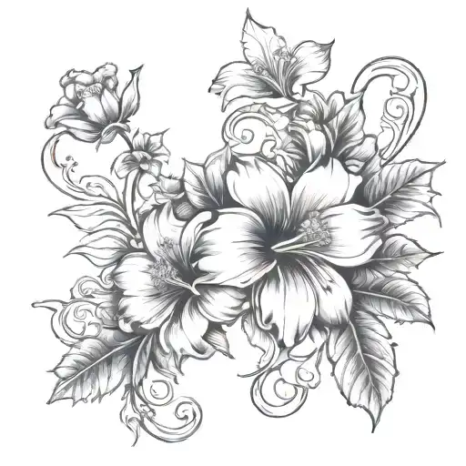 Flower Vine With Hibiscus Roses And Daffodil