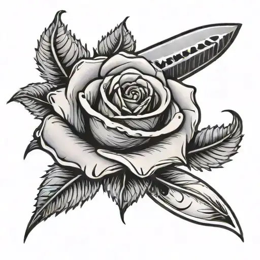 A Rose With A Knife Cuting A Petal
