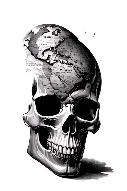 Masculine Skull With Map Inside Symbolizing Travel And The Morality Of The World