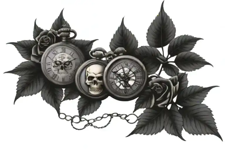 Skull Rose Trees Pocket Watch