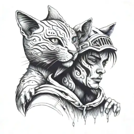 A Cosmic Representation Of A Human Embracing Their True Self With A Cat Mask