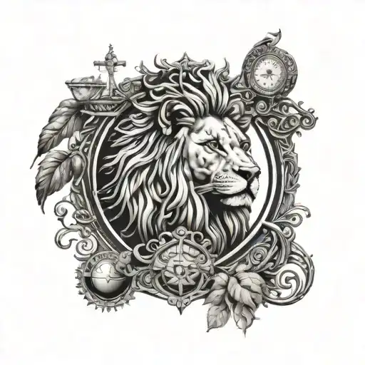 Lion Head And Justice Scales With Life Tree Emerging