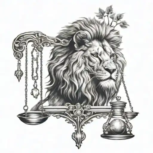 Lion Face And Justice Scales With Life Tree Emerging