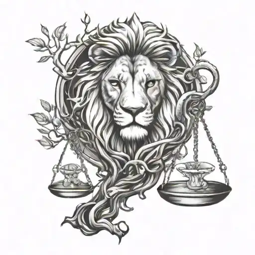 Lion Head And Justice Scales With Life Tree Emerging