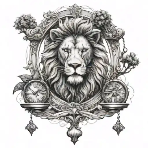 Lion Head And Justice Scales With Life Tree Emerging