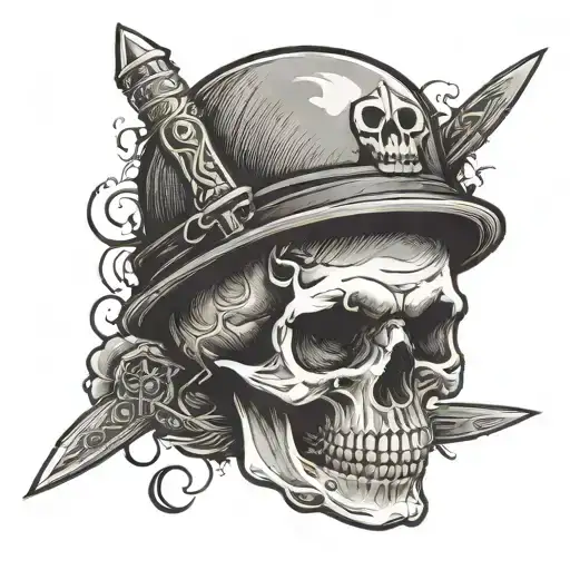 A Skull With A Knife In His Mouth With Words Fener Written In His Foreheas