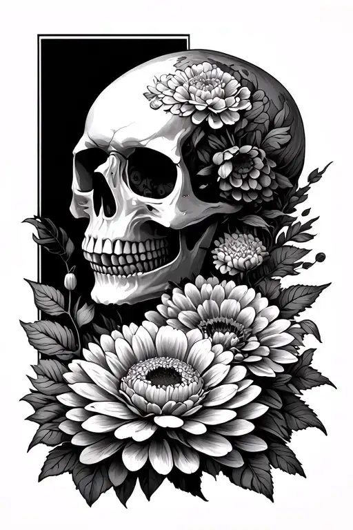 Honeycome With Skull Overlay And Chrysanthemum Flower