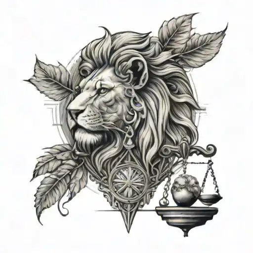 Lion Head And Justice Scales With Life Tree Emerging