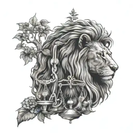 Lion Head And Justice Scales With Life Tree Emerging