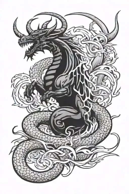 Dragon And Taurus Bull Standing Together