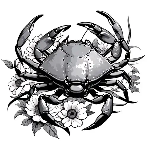 Gothic Crab Surrounded By Flowers