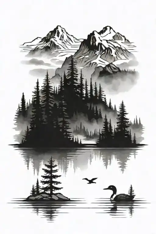 Nature Mountains Loons Forest Lake Fog