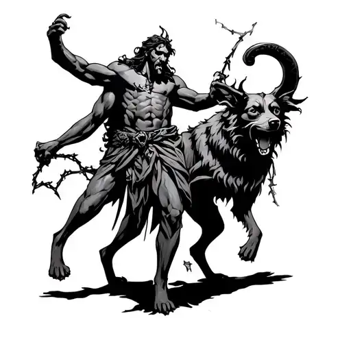 Hades Greek God With Hell Hound Barb Wire Gothic Style