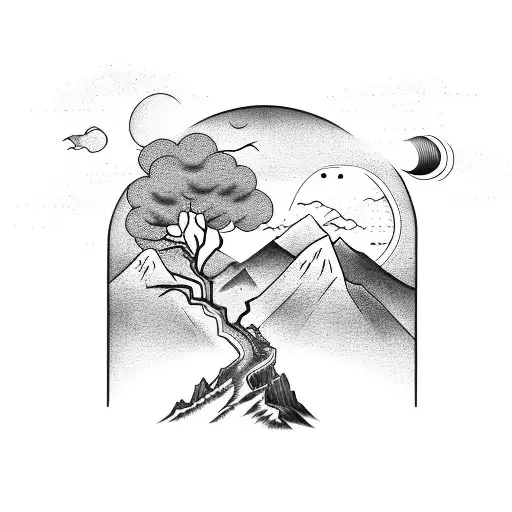 Mountain With A Tree With A Scorpio And A Libra With A Water Horse And 3 Chinese Lanterns