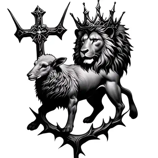 Lion And Lamb Cross Thorn Crown