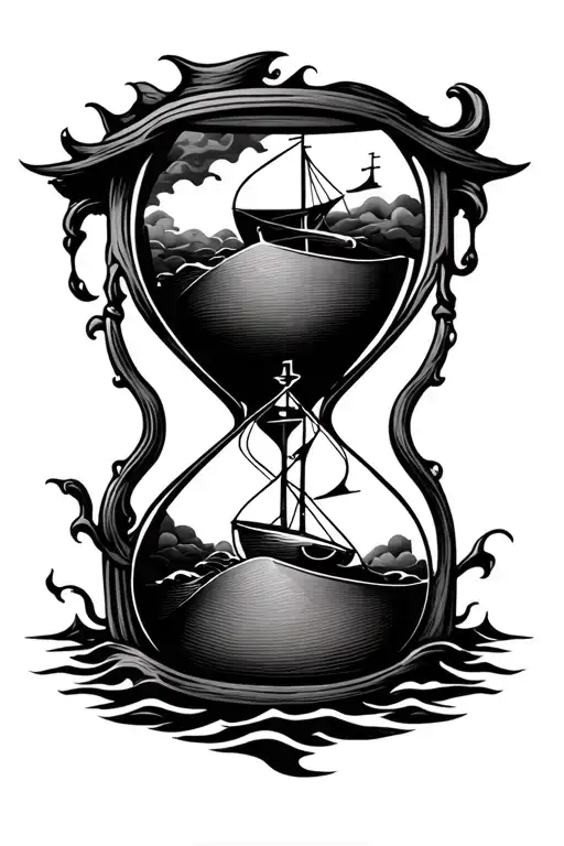 Vessel Sailing And A Hourglass