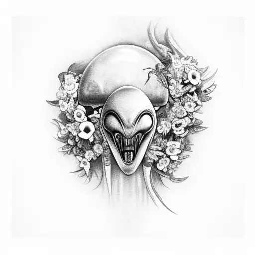 Alien Surrounded By Flowers