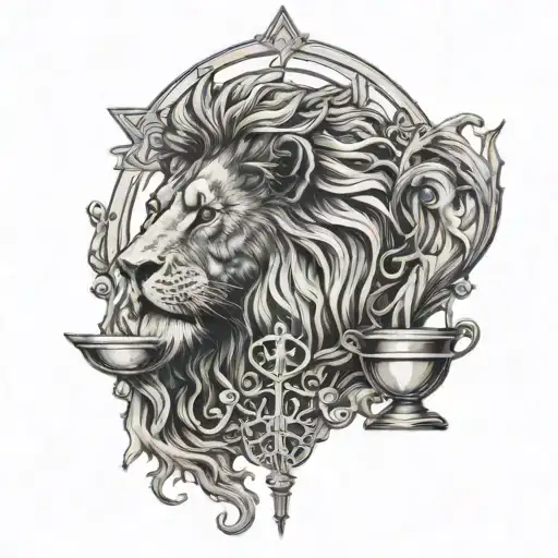 Lion Head And Justice Scales With Life Tree Emerging