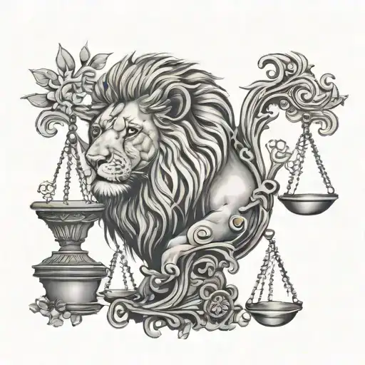 Lion Head And Justice Scales With Life Tree Emerging