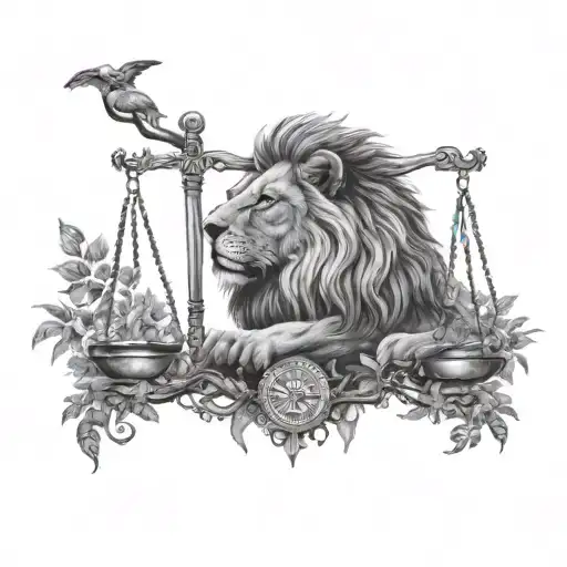 Lion Head And Justice Scales With Life Tree Emerging