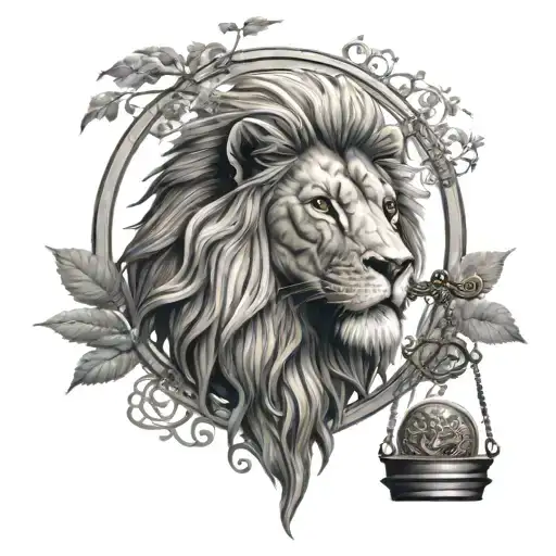 Lion Head And Justice Scales With Life Tree Emerging