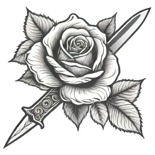 A Rose With A Knife Cuting A Petal