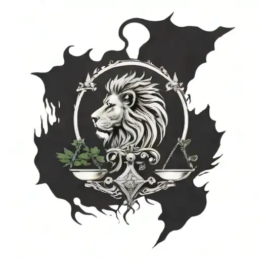 Lion Head And Justice Scales With Life Tree Emerging