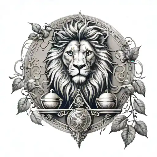 Lion Head And Justice Scales With Life Tree Emerging