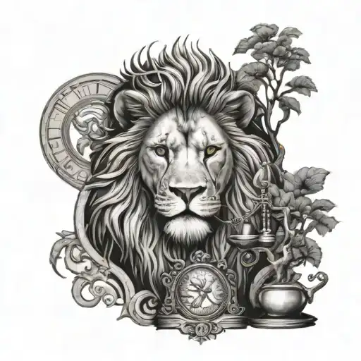 Lion Head And Justice Scales With Life Tree Emerging
