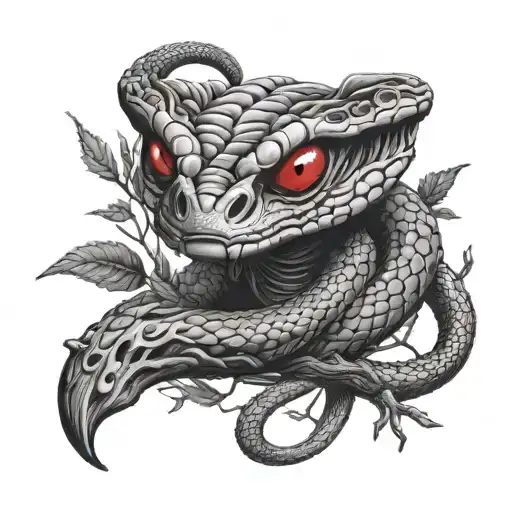 Cobra With Red Eyes Wrapped Around A Dead Tree Branch