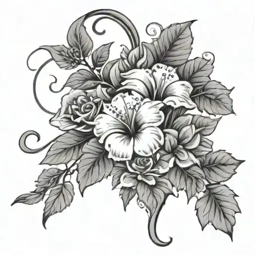 Flower Vine With Hibiscus Roses And Daffodil