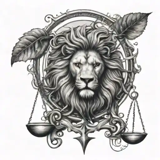 Lion Head And Justice Scales With Life Tree Emerging