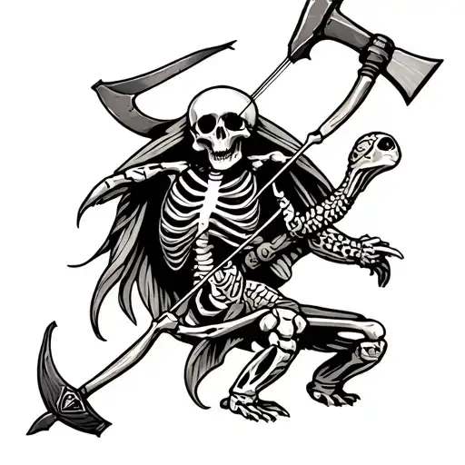 Bow And Arrow With Tomahawk And Turtle Skeleton