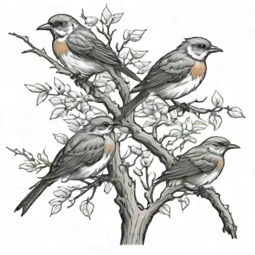 Tree With 3 Robins On Branches