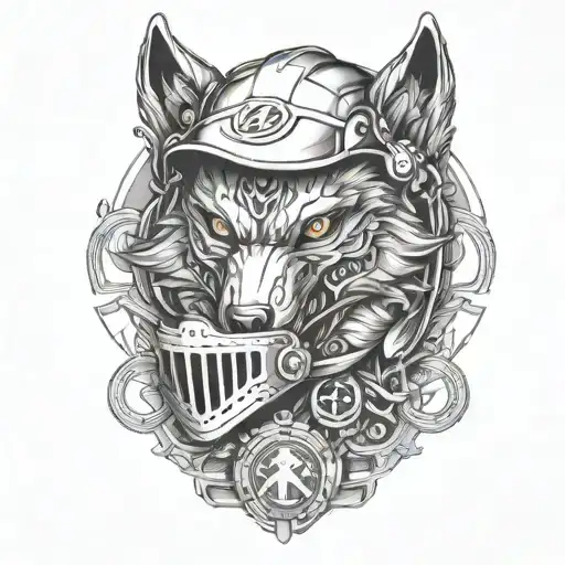 A Formula One Helmet Adorned With Wolf Motifs And Financial Symbols