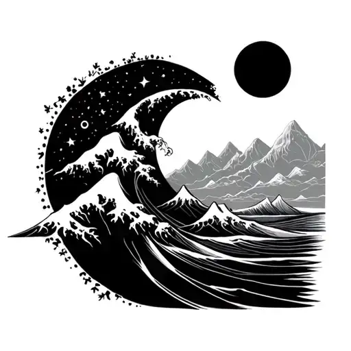 Natures Mountains Wave Sun And Moon